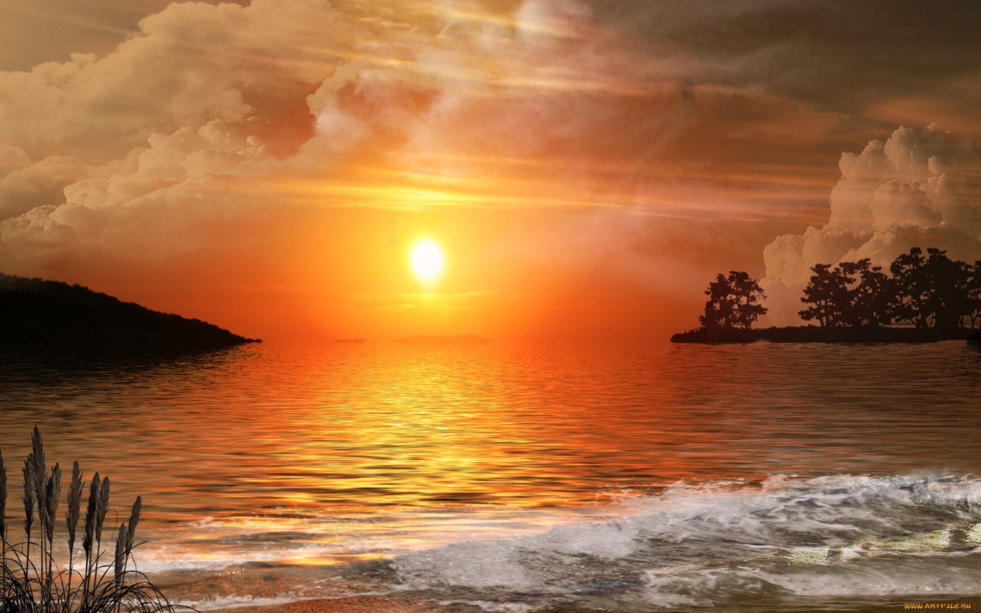 night, shoreline, 3, , nature, landscape, , , , , 